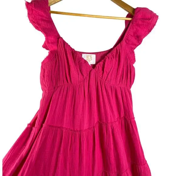 Victoria Dunn Folly Gauzy Pink Tiered Ruffled Sleeve Maxi Dress Size‎ Medium
